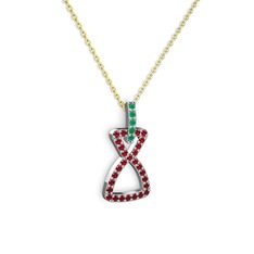 Kök zümrüt ve garnet 8 ayar beyaz altın kolye (40 cm gümüş rolo zincir)