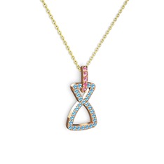 Simla Kolye - Pembe kuvars ve akuamarin 925 ayar rose altın kaplama gümüş kolye (40 cm altın rolo zincir) #1qk9aup