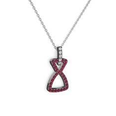 Simla Kolye - Pırlanta ve rodolit garnet 925 ayar siyah rodyum kaplama gümüş kolye (0.55 karat, 40 cm beyaz altın rolo zincir) #1qlxpa
