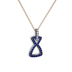 Simla Kolye - Swarovski ve lab safir 925 ayar siyah rodyum kaplama gümüş kolye (40 cm gümüş rolo zincir) #1qmm4x5