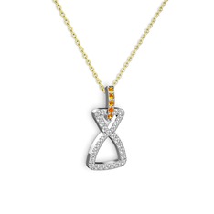 Sitrin ve swarovski 8 ayar beyaz altın kolye (40 cm altın rolo zincir)