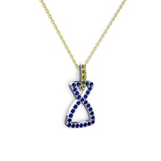 Peridot ve lab safir 18 ayar beyaz altın kolye (40 cm gümüş rolo zincir)