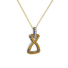 Simla Kolye - Swarovski ve sitrin 925 ayar siyah rodyum kaplama gümüş kolye (40 cm altın rolo zincir) #1qwfmke