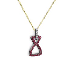 Simla Kolye - Swarovski ve rodolit garnet 925 ayar siyah rodyum kaplama gümüş kolye (40 cm altın rolo zincir) #1qzpq03
