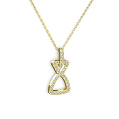 Simla Kolye - Swarovski ve beyaz zirkon 8 ayar altın kolye (40 cm altın rolo zincir) #1r4e2e3