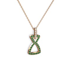 Beyaz zirkon ve yeşil kuvars 18 ayar rose altın kolye (40 cm rose altın rolo zincir)
