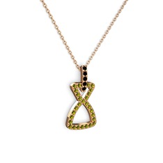 Siyah zirkon ve peridot 8 ayar rose altın kolye (40 cm gümüş rolo zincir)