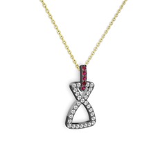 Simla Kolye - Rodolit garnet ve pırlanta 925 ayar siyah rodyum kaplama gümüş kolye (0.374 karat, 40 cm altın rolo zincir) #1rf8ovu