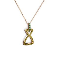 Simla Kolye - Yeşil kuvars ve peridot 14 ayar rose altın kolye (40 cm rose altın rolo zincir) #1s0ve7i