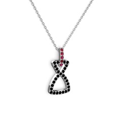 Rodolit garnet ve siyah zirkon 18 ayar beyaz altın kolye (40 cm beyaz altın rolo zincir)