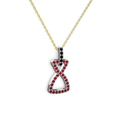 Simla Kolye - Siyah zirkon ve garnet 18 ayar beyaz altın kolye (40 cm gümüş rolo zincir) #1s5k6xy