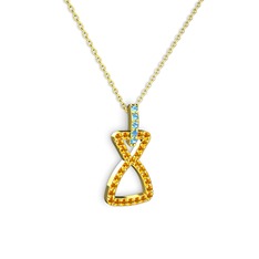 Akuamarin ve sitrin 18 ayar altın kolye (40 cm altın rolo zincir)