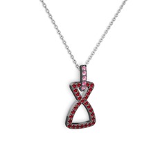 Simla Kolye - Pembe kuvars ve garnet 925 ayar siyah rodyum kaplama gümüş kolye (40 cm beyaz altın rolo zincir) #1sa60fe