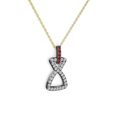 Simla Kolye - Garnet ve swarovski 925 ayar siyah rodyum kaplama gümüş kolye (40 cm altın rolo zincir) #1shgr8u