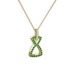 Beyaz zirkon ve yeşil kuvars 18 ayar altın kolye (40 cm rose altın rolo zincir)