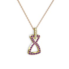 Swarovski ve ametist 8 ayar altın kolye (40 cm gümüş rolo zincir)