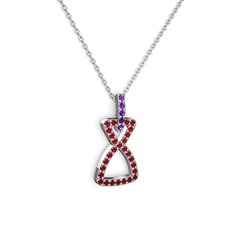 Simla Kolye - Ametist ve garnet 18 ayar beyaz altın kolye (40 cm gümüş rolo zincir) #1t311qq