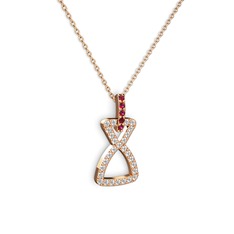 Simla Kolye - Rodolit garnet ve beyaz zirkon 18 ayar rose altın kolye (40 cm rose altın rolo zincir) #1t6adtv