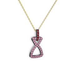 Garnet ve pembe kuvars 925 ayar siyah rodyum kaplama gümüş kolye (40 cm altın rolo zincir)