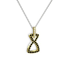 Simla Kolye - Swarovski ve siyah zirkon 925 ayar altın kaplama gümüş kolye (40 cm beyaz altın rolo zincir) #1tf44ga