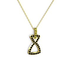Peridot ve siyah zirkon 18 ayar altın kolye (40 cm altın rolo zincir)