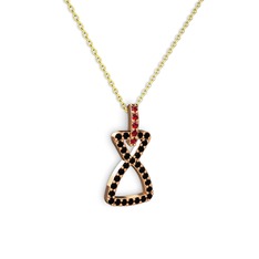 Garnet ve siyah zirkon 8 ayar rose altın kolye (40 cm gümüş rolo zincir)