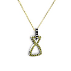Siyah zirkon ve peridot 14 ayar beyaz altın kolye (40 cm gümüş rolo zincir)