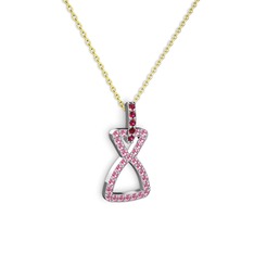 Rodolit garnet ve pembe kuvars 14 ayar beyaz altın kolye (40 cm altın rolo zincir)