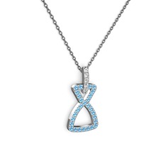 Simla Kolye - Pırlanta ve akuamarin 8 ayar beyaz altın kolye (0.55 karat, 40 cm gümüş rolo zincir) #1ui2urm