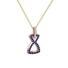 Swarovski ve lab safir 14 ayar rose altın kolye (40 cm gümüş rolo zincir)