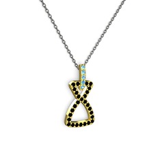 Simla Kolye - Akuamarin ve siyah zirkon 14 ayar altın kolye (40 cm gümüş rolo zincir) #1uvmf8u