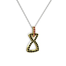 Rodolit garnet ve siyah zirkon 18 ayar altın kolye (40 cm gümüş rolo zincir)