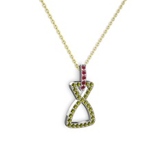 Kök yakut ve peridot 925 ayar gümüş kolye (40 cm altın rolo zincir)