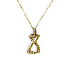 Simla Kolye - Yeşil kuvars ve peridot 8 ayar rose altın kolye (40 cm gümüş rolo zincir) #1vgawv3