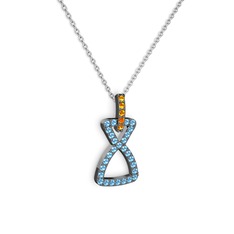 Simla Kolye - Sitrin ve akuamarin 925 ayar siyah rodyum kaplama gümüş kolye (40 cm gümüş rolo zincir) #1vjrz1i