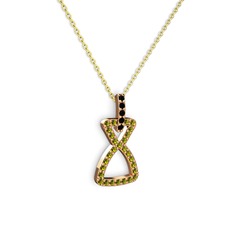 Siyah zirkon ve peridot 8 ayar rose altın kolye (40 cm gümüş rolo zincir)
