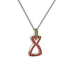 Yeşil kuvars ve garnet 18 ayar rose altın kolye (40 cm gümüş rolo zincir)
