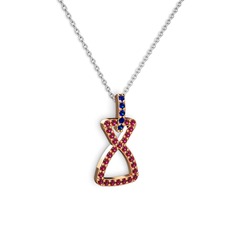 Simla Kolye - Lab safir ve rodolit garnet 14 ayar rose altın kolye (40 cm gümüş rolo zincir) #1vue3eh
