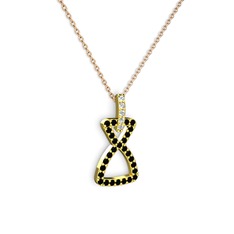Swarovski ve siyah zirkon 18 ayar altın kolye (40 cm rose altın rolo zincir)