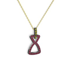 Simla Kolye - Peridot ve rodolit garnet 925 ayar siyah rodyum kaplama gümüş kolye (40 cm altın rolo zincir) #1w6jkkl