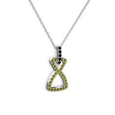 Siyah zirkon ve peridot 8 ayar beyaz altın kolye (40 cm gümüş rolo zincir)