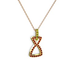 Peridot ve garnet 18 ayar altın kolye (40 cm gümüş rolo zincir)