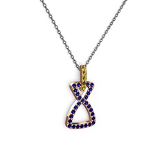 Peridot ve lab safir 18 ayar rose altın kolye (40 cm gümüş rolo zincir)