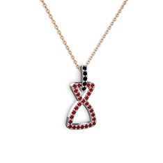 Siyah zirkon ve garnet 14 ayar beyaz altın kolye (40 cm rose altın rolo zincir)