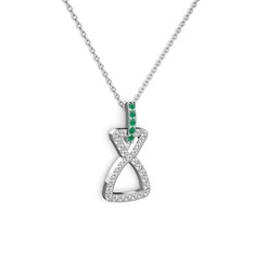 Simla Kolye - Kök zümrüt ve swarovski 8 ayar beyaz altın kolye (40 cm beyaz altın rolo zincir) #1wndjxg