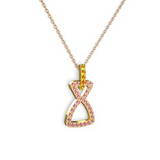 Simla Kolye - Sitrin ve pembe kuvars 18 ayar altın kolye (40 cm gümüş rolo zincir) #1wt52l