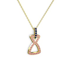 Simla Kolye - Lab safir ve pembe kuvars 14 ayar altın kolye (40 cm gümüş rolo zincir) #1wzau2x