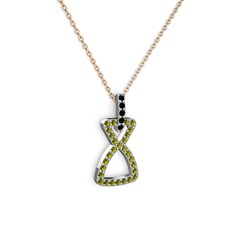 Siyah zirkon ve peridot 14 ayar beyaz altın kolye (40 cm gümüş rolo zincir)