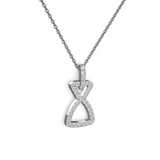 Simla Kolye - Swarovski ve beyaz zirkon 14 ayar beyaz altın kolye (40 cm gümüş rolo zincir) #1x1mfgp