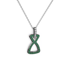 Simla Kolye - Beyaz zirkon ve yeşil kuvars 925 ayar siyah rodyum kaplama gümüş kolye (40 cm beyaz altın rolo zincir) #1x5ms1s